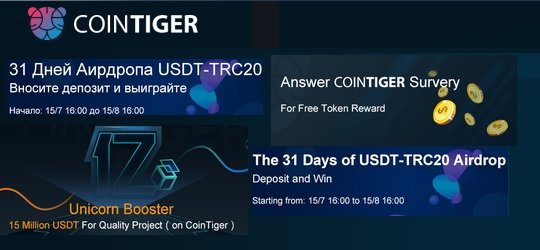 Криптовалютная биржа CoinTiger Проводит 31-дневный USDT аирдроп
